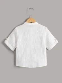 SHEIN Toddler Boys Half Button Patch Pocket Shirt - White - View 9
