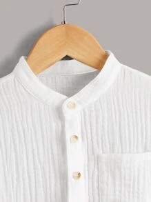 SHEIN Toddler Boys Half Button Patch Pocket Shirt - White - View 10