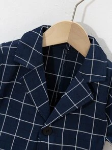 SHEIN 小男童格紋雙口袋襯衫和短褲 - 藏蓝色 - 查看 3