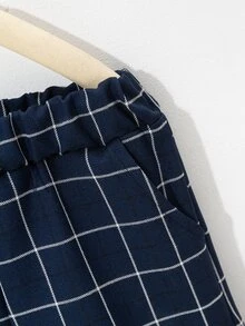SHEIN 小男童格紋雙口袋襯衫和短褲 - 藏蓝色 - 查看 4