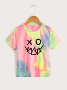 SHEIN 男孩紮染和卡通圖案T恤