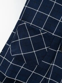 SHEIN 小男童格紋雙口袋襯衫和短褲 - 藏蓝色 - 查看 6