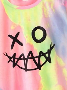 SHEIN 男孩紮染和卡通圖案T恤