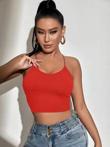 SHEIN SXY Backless Lace Up Crop Cami Top - Red - View 2