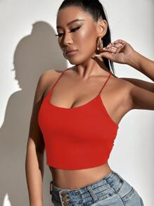 SHEIN SXY Backless Lace Up Crop Cami Top - Red - View 5