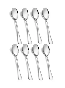 8pcs/set Plain Stainless Steel Spoon, Minimalist Silver Dinner Spoon For Dinner Table - Silver - View 1