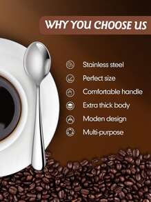 8pcs/set Plain Stainless Steel Spoon, Minimalist Silver Dinner Spoon For Dinner Table - Silver - View 5