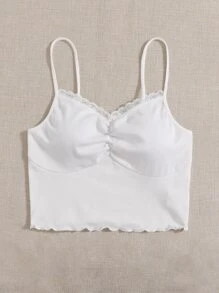 SHEIN EZwear Lace Trim Cami Top - White - View 3