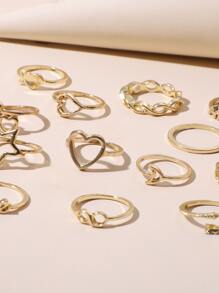 13 chiếc nhẫn trang trí trái tim & mặt trăng - Vàng - Xem 2
