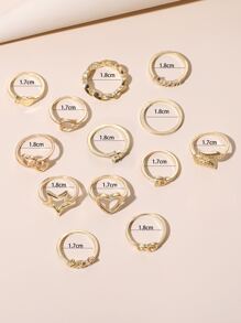 13 chiếc nhẫn trang trí trái tim & mặt trăng - Vàng - Xem 3