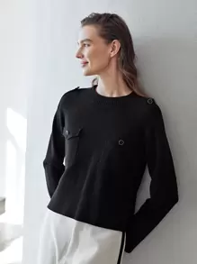 MOTF PREMIUM 羊毛混紡細針織套頭毛衣 - 黑色 - 查看 1