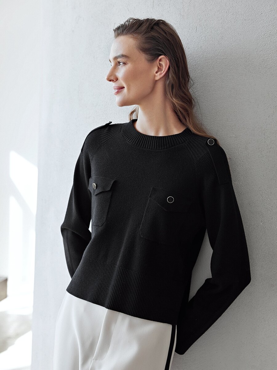 MOTF PREMIUM 羊毛混紡細針織套頭毛衣 - 黑色 - 查看 1