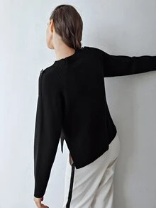 MOTF PREMIUM 羊毛混紡細針織套頭毛衣 - 黑色 - 查看 2