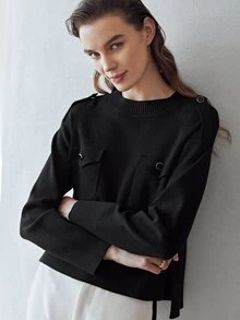 MOTF PREMIUM 羊毛混紡細針織套頭毛衣 - 黑色 - 查看 3