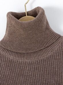 女孩高領燈籠袖套頭毛衣 - 摩卡棕 - 查看 3