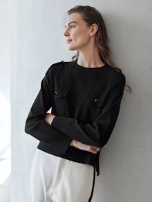 MOTF PREMIUM 羊毛混紡細針織套頭毛衣 - 黑色 - 查看 5