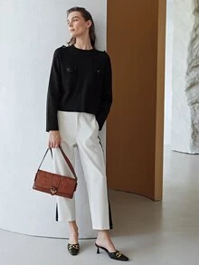 MOTF PREMIUM 羊毛混紡細針織套頭毛衣 - 黑色 - 查看 7