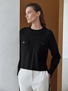 MOTF PREMIUM 羊毛混紡細針織套頭毛衣 - 黑色 - 查看 9