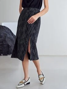 MOTF PREMIUM 粗花呢直筒款開叉半身裙 - 黑色 - 查看 7