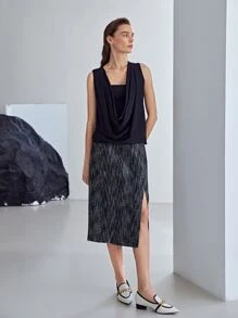 MOTF PREMIUM 粗花呢直筒款開叉半身裙 - 黑色 - 查看 11