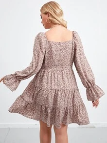 Đầm Plus Size Xù Viên lá sen Dây kéo Họa tiết hoa Boho - Nhiều màu - Xem 2