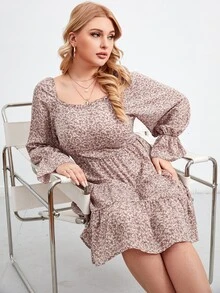 Đầm Plus Size Xù Viên lá sen Dây kéo Họa tiết hoa Boho - Nhiều màu - Xem 5