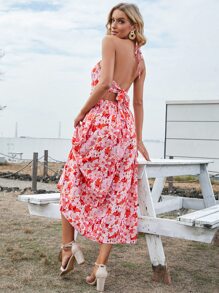 Đầm Lộ Lưng Buộc lại Hoa Tất cả trên in Boho - Nhiều màu - Xem 2