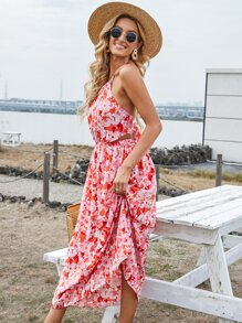 Đầm Lộ Lưng Buộc lại Hoa Tất cả trên in Boho - Nhiều màu - Xem 5