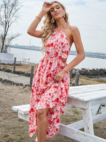 Đầm Lộ Lưng Buộc lại Hoa Tất cả trên in Boho - Nhiều màu - Xem 6