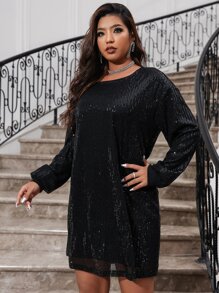 SHEIN Unity Plus Tie Back Sequin Dress - Black - View 4