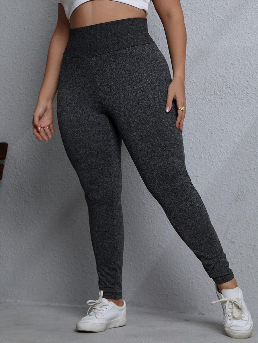 大碼寬腰帶緊身打底褲 - 深灰色 - 查看 1