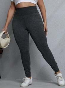 大碼寬腰帶緊身打底褲 - 深灰色 - 查看 3