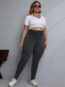 大碼寬腰帶緊身打底褲 - 深灰色 - 查看 4