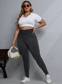 大碼寬腰帶緊身打底褲 - 深灰色 - 查看 5