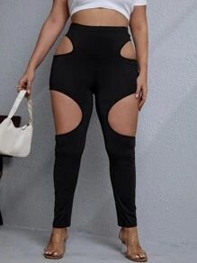 Flirla Plus Cut Out Leggings - Black - View 5