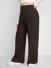 SHEIN EZwear Pantalones de pierna ancha tejido de canalé - Café integral - Ver 3