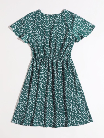 Ditsy Floral Butterfly Sleeve Dress
