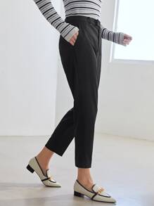 MOTF PREMIUM 粘膠纖維九分錐形褲 - 黑色 - 查看 6