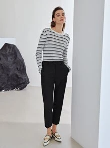 MOTF PREMIUM 粘膠纖維九分錐形褲 - 黑色 - 查看 10