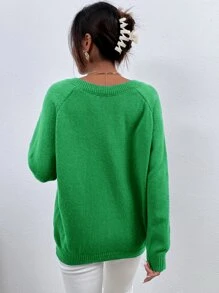 SHEIN Frenchy Jersey de cuello V de manga raglán - Verde - Ver 2