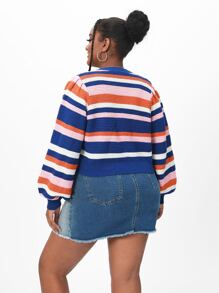 SHEIN EZwear áo hở cổ kích thước lớn Nút phía trước sọc cầu vồng Giải trí - Nhiều màu - Xem 2