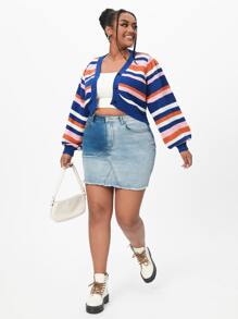 SHEIN EZwear áo hở cổ kích thước lớn Nút phía trước sọc cầu vồng Giải trí - Nhiều màu - Xem 3