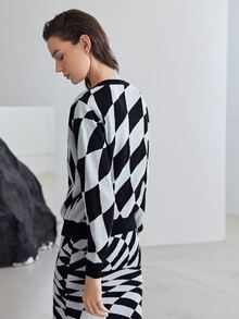 MOTF PREMIUM ARGYLE BUTTON THROUGH CARDIGAN - Black and White - View 2