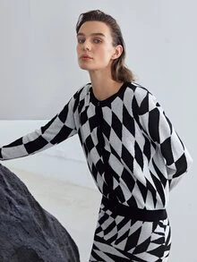 MOTF PREMIUM ARGYLE BUTTON THROUGH CARDIGAN - Black and White - View 3