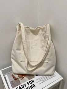 Túi Tote Đeo Vai Vải Nhung Có Sức Chứa Lớn - Màu be - Xem 1