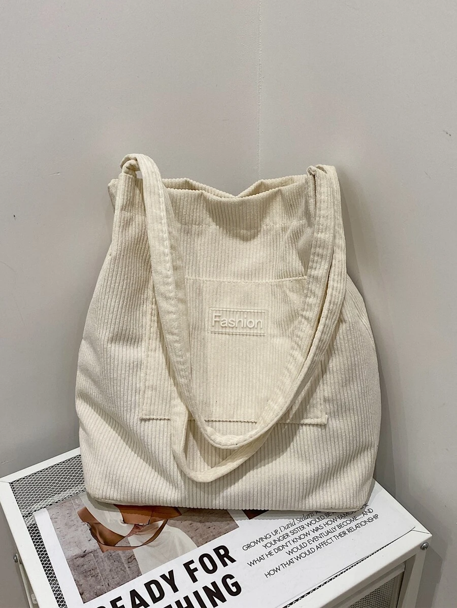 Túi Tote Đeo Vai Vải Nhung Có Sức Chứa Lớn - Màu be - Xem 1