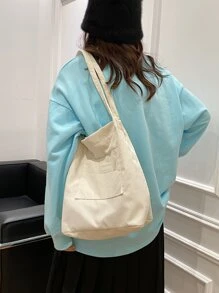 Túi Tote Đeo Vai Vải Nhung Có Sức Chứa Lớn - Màu be - Xem 2