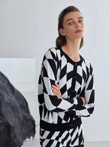 MOTF PREMIUM ARGYLE BUTTON THROUGH CARDIGAN - Black and White - View 6