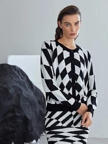 MOTF PREMIUM ARGYLE BUTTON THROUGH CARDIGAN - Black and White - View 10