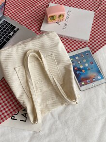 Túi Tote Đeo Vai Vải Nhung Có Sức Chứa Lớn - Màu be - Xem 5